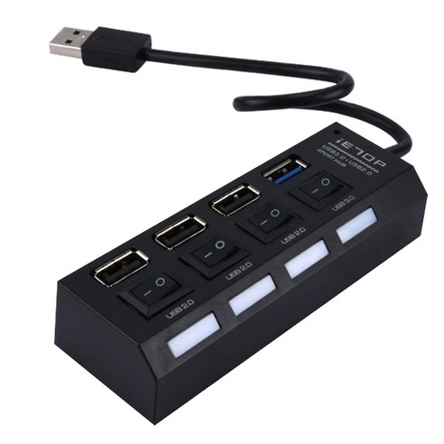 이탑 USB3.0 4포트 USB허브 개별스위치 유전원 U32-02, 블랙, 1개