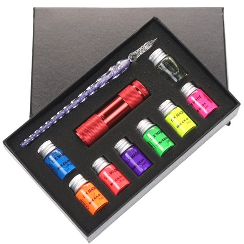 멜팅홈 형광잉크 크리스탈 유리 만년필 세트, 0.5mm, 퍼플