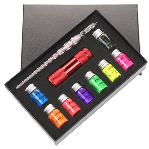 멜팅홈 형광잉크 크리스탈 유리 만년필 세트, 0.5mm, 핑크