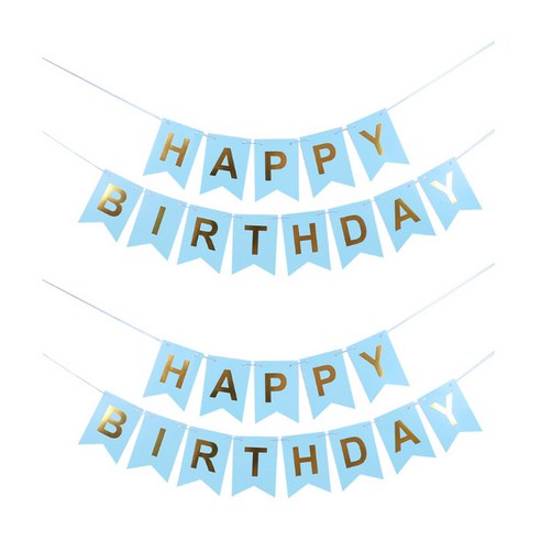 파티데코 생일파티깃발 골드 가랜드 2세트, 블루