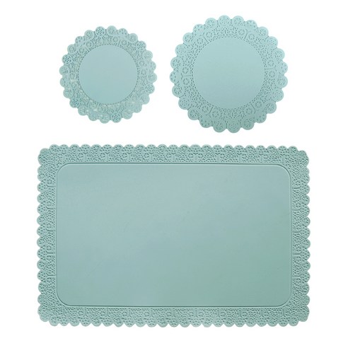 에이드엘 도일리 실리콘 테이블웨어 1인세트 3p, 민트, 테이블매트(가로 428mm x 세로 282mm), 컵받침(9cm, 11cm)