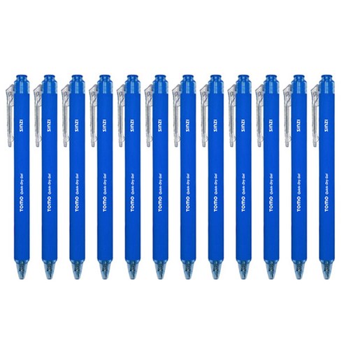 신지 토모 퀵 드라이 중성 젤펜 0.7mm, 블루, 12개입