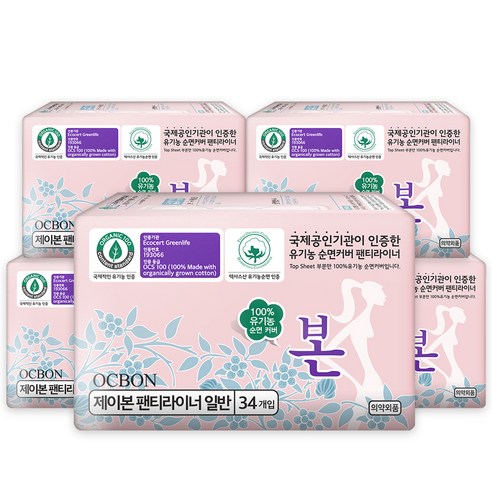 유기농본 일반형 팬티라이너, 34개입, 5팩
