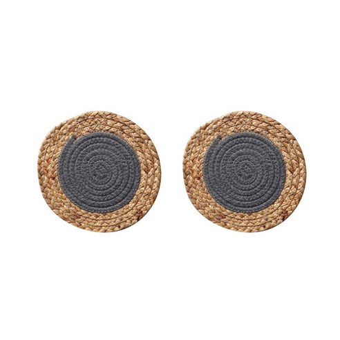 아리코 투톤 라탄 핫 플레이스 라운드 코스터 2p, 다크그레이, 20cm