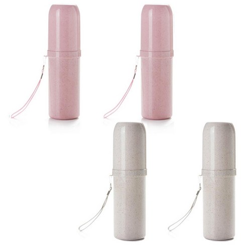 ABM 휴대용 밀짚 칫솔케이스 핑크 2p + 아이보리 2p, 혼합 색상, 1세트