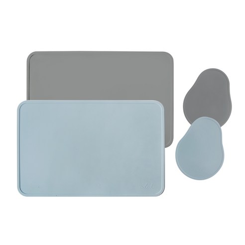 에이드엘 다이닝 실리콘 테이블웨어 2인세트 4p, mix스카이블루, 테이블매트(가로 428mm x 세로 282mm), 컵받침(가로 105mm x 세로 135mm)
