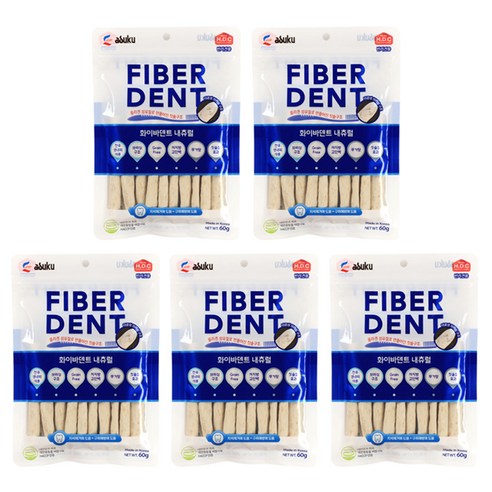 아스쿠 화이바덴트 강아지 덴탈껌 60g, 내츄럴, 5개