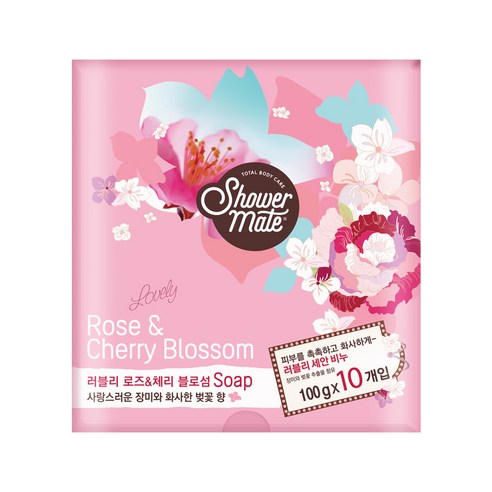 샤워메이트 러블리 로즈 & 체리 블라썸 세안 비누, 1000g, 1세트