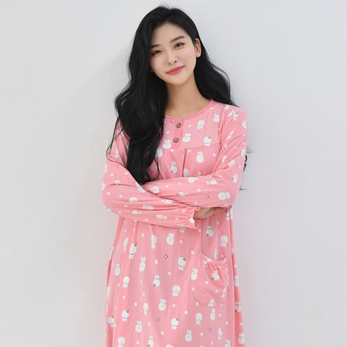 속옷미인 여성용 피치기모 동물 잠옷 원피스