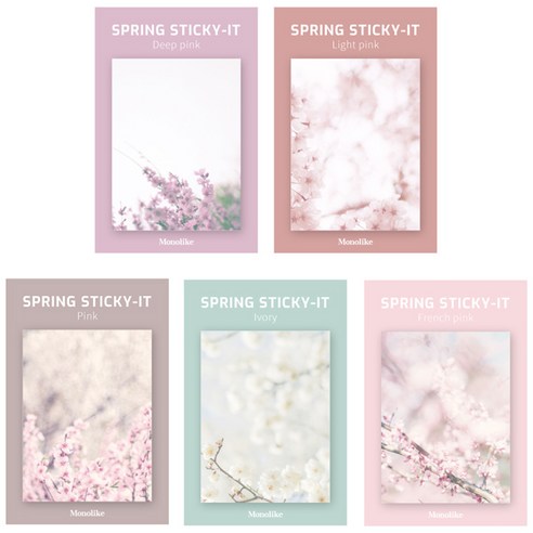 왈가닥스 스티키 점착메모지 스프링 5종, Deep pink, Light pink, Pink, Ivory, French pink, 1세트