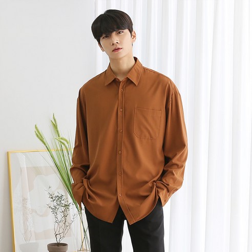 머시따 남성용 구김방지 베이직 포켓셔츠, 브라운