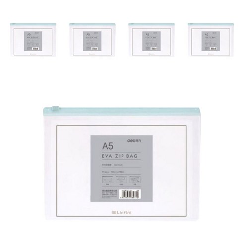 델리 투명 지퍼백 A5 72423, 파스텔그린, 5개
