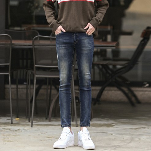 플레이즈 남성용 기모 버튼디테일 스크래치 청바지