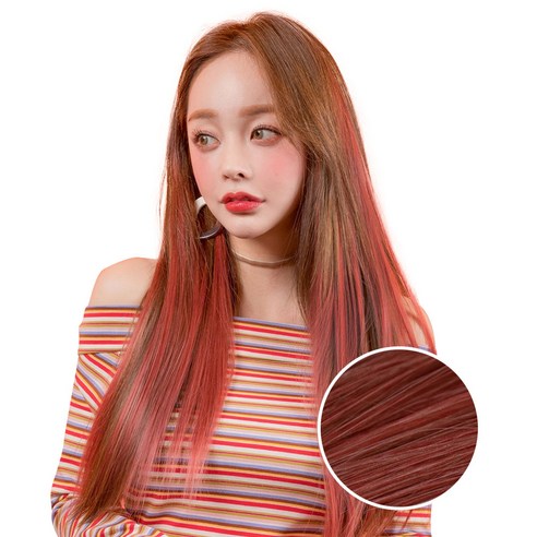 가발매니아 스트레이트 퍼트널컬러 붙임머리, 로즈코랄, 3개