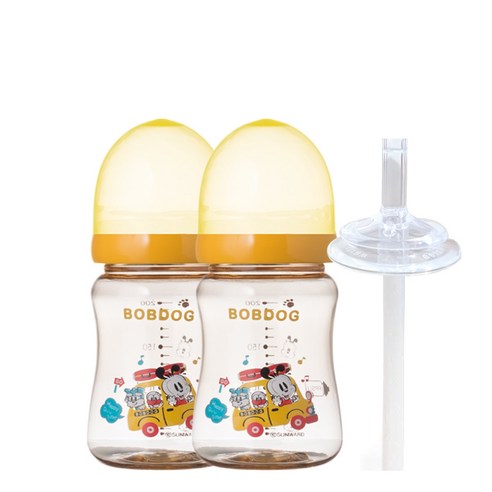 리틀밥독 PPSU 노꼭지젖병 200ml 트윈팩 + 교체용 빨대, 노꼭지, 옐로우