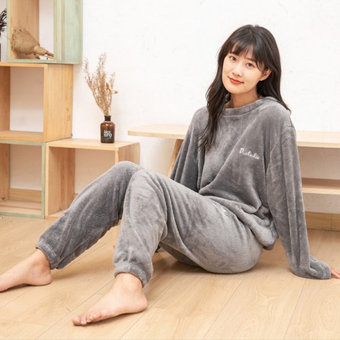 세컨핑크 꿀잠 극세사 프리미엄 커플 수면 잠옷 상하의 세트
