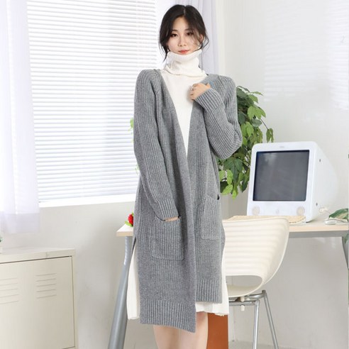 페이퍼먼츠 여성용 루즈핏 롱 트임 니트 가디건 코트 6907