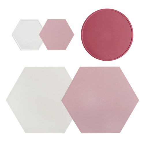 에이드엘 헥사곤 실리콘 테이블 웨어 2인 세트 5p, mix인디핑크, 가로 395mm x 세로 343mm