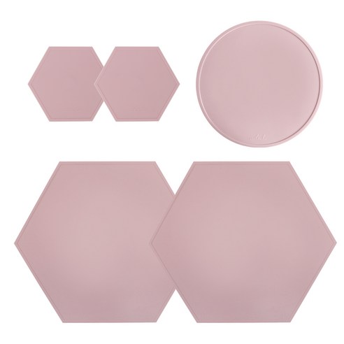 에이드엘 헥사곤 실리콘 테이블 웨어 2인 세트 5p, 인디핑크, 가로 395mm x 세로 343mm