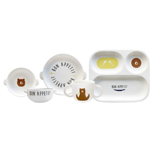 도호 디보나 유아 식기세트, 베어, 핸디플레이트1개+트레이1개+핸디볼S 1개+핸디볼M 1개+머그1개