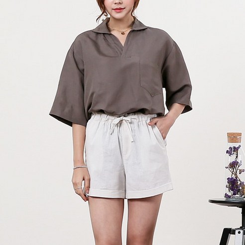 단군기획 여성용 네츄럴린넨 밴딩반바지