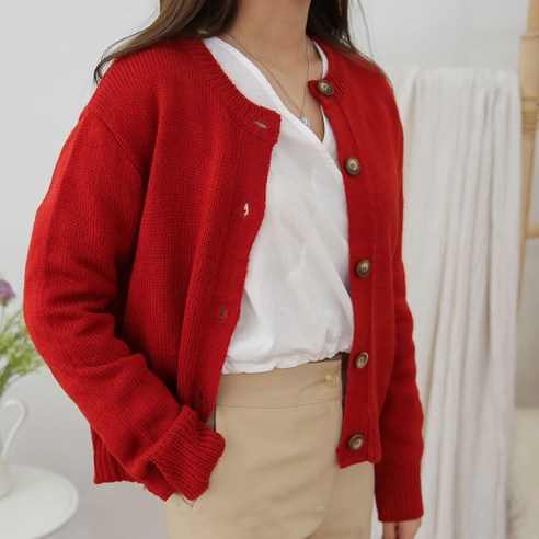 빼빼 여성용 모찌 라운드넥 니트 가디건