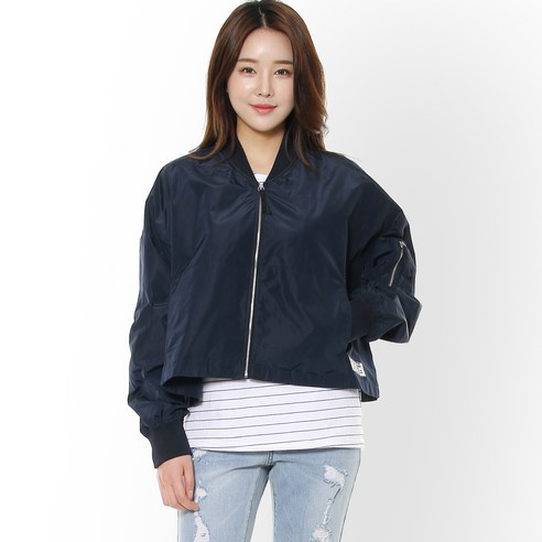 르샵 여성용 네크 시보리 홑겹 숏기장 점퍼