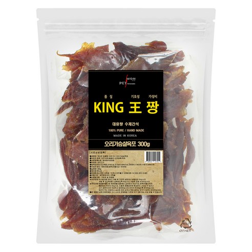 펫츠몬 킹왕짱 강아지 대용량 수제 간식 300g, 오리 가슴살 육포, 1개