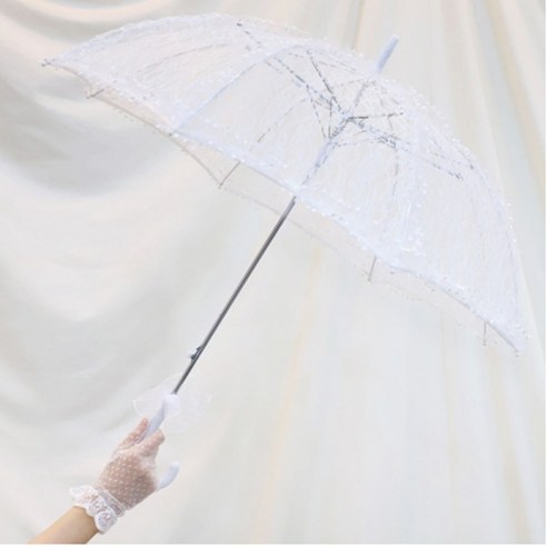 셀프 웨딩 레이스 망사 우산, 화이트, 1개