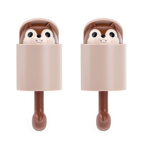 다람쥐 뿅 후크 옷 우산걸이, 브라운, 2개