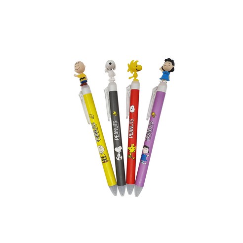 피너츠 스누피 캐릭터 마스코트 볼펜 0.5mm 4종 세트, 찰리브라운, 스누피, 우드스탁, 라이너스 반벨트, 1세트