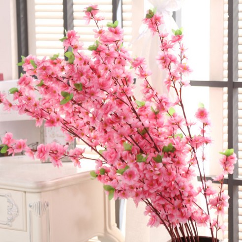 블럭마트 조화 복숭아꽃 벛꽃가지 7p, 핑크