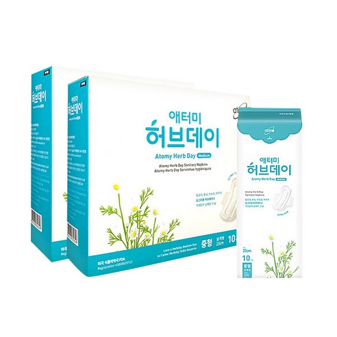 애터미 허브데이 중형 생리대 날개형, 10개입, 8팩