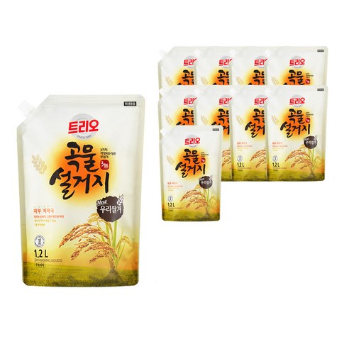 트리오 곡물설거지 우리쌀겨 주방세제, 1.2L, 10개