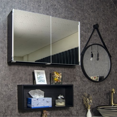 모카 미니 슬라이드 욕실 수납장 800 x 500 mm, 심플블랙, 1개
