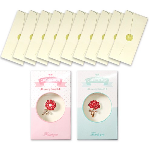 카네이션 땡큐 브로치 2종 + 럭셔리 펄 용돈봉투 10p, 소프트크림, 1세트