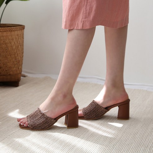 단골언니 여성용 라티넨 라탄느낌 썸머 뮬 슬리퍼 5cm