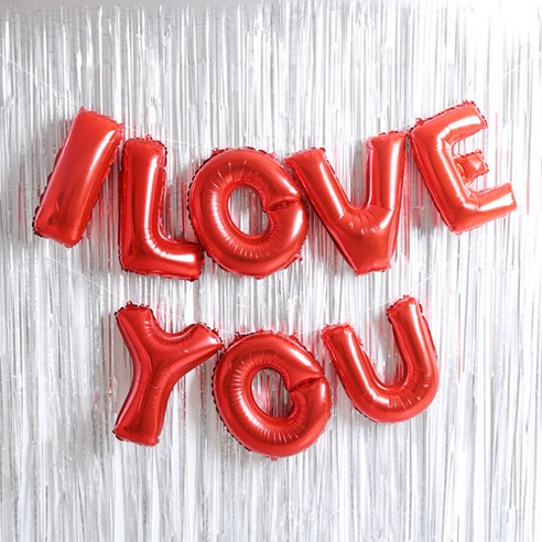 I LOVE YOU 은박풍선 커튼 세트, 레드, 1세트