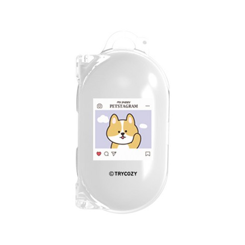 트라이코지 디자인 펫스타그램 갤럭시버즈 / 플러스 호환 클리어 투명 케이스 + 고리, 단일상품, 코기