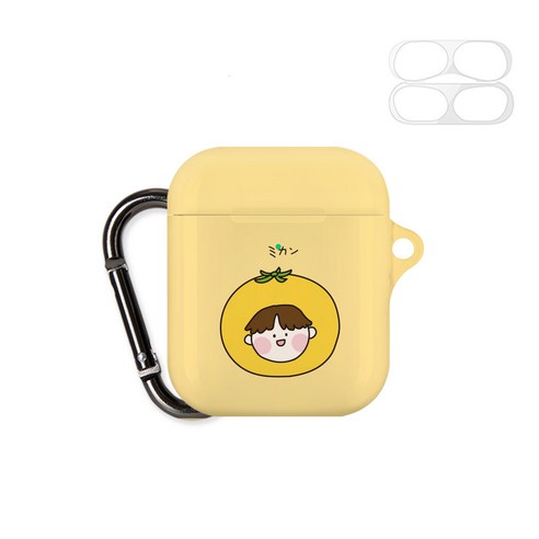 구스페리 차일드 디자인 에어팟 1 / 2 세대 케이스 + 철가루 방지 스티커 + 키링, 단일상품, 오렌지보이