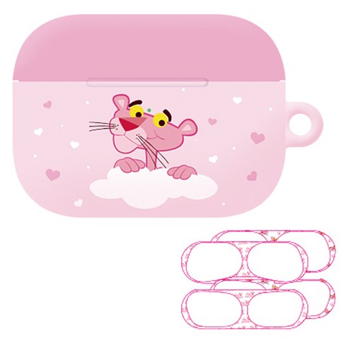 핑크팬더 에어팟 프로 하드 케이스 + 철가루 방지 스티커 2p, 단일상품, 빼꼼 핑크팬더