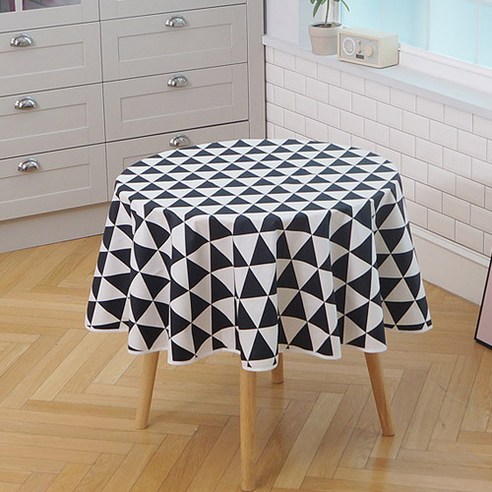 트라이앵글 원형 식탁보, 블랙, 130 x 130 cm
