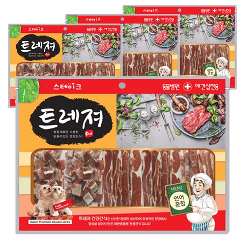 트레져 스테이크 강아지 간식 400g 랜덤 발송, 연어 혼합, 4개
