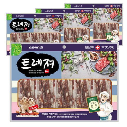 트레져 스테이크 강아지 간식 400g 랜덤 발송, 양고기 슬라이스, 4개