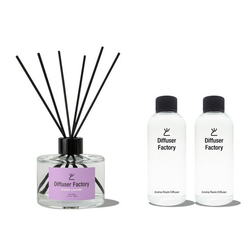 디퓨저팩토리 아로마 디퓨저 200ml + 리필 200ml x 2p, 프렌치라벤더