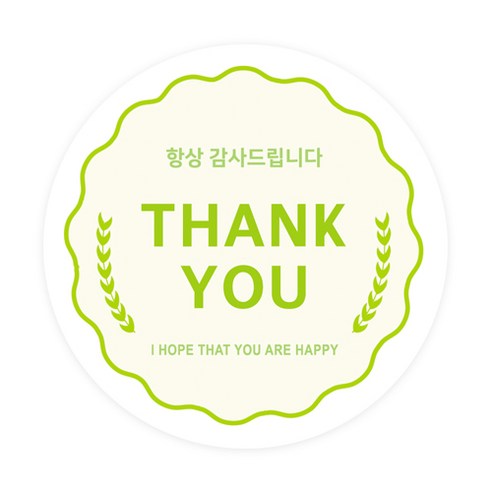 도나앤데코 6cm원형 스티커, 001 7땡큐043 솔리 thank you 그린빛, 60개