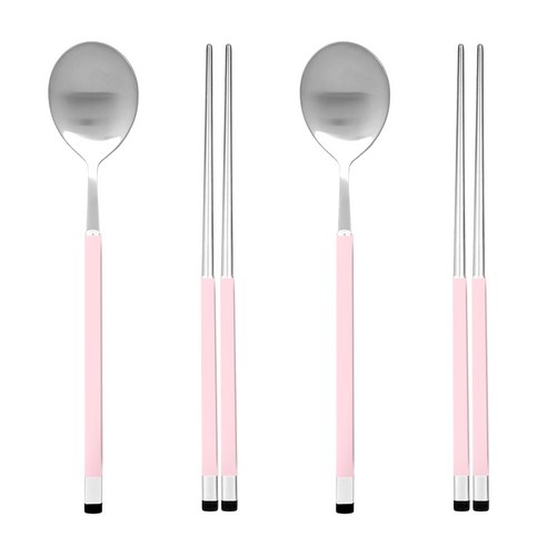 보겐 스퀘어 투톤 샤틴 수저 2인 세트, 핑크, 숟가락 2p + 젓가락 2벌
