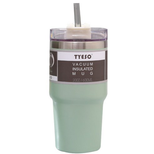 TYESO 진공단열 304스텐 대용량 빨대 콜드컵 텀블러, 민트, 600ml, 600ml
