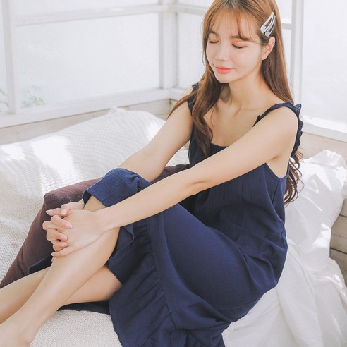 여성용 순면 모닝 요루면 프릴슬립 홈웨어 원피스형 잠옷