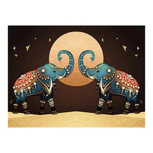 3D 보석십자수 50 x 40 cm, 1개, 달빛 재물 복 코끼리